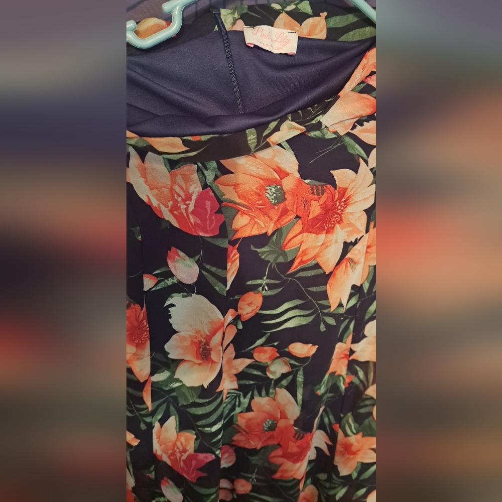 Floral Print skirt with Orange and Black Flower Design